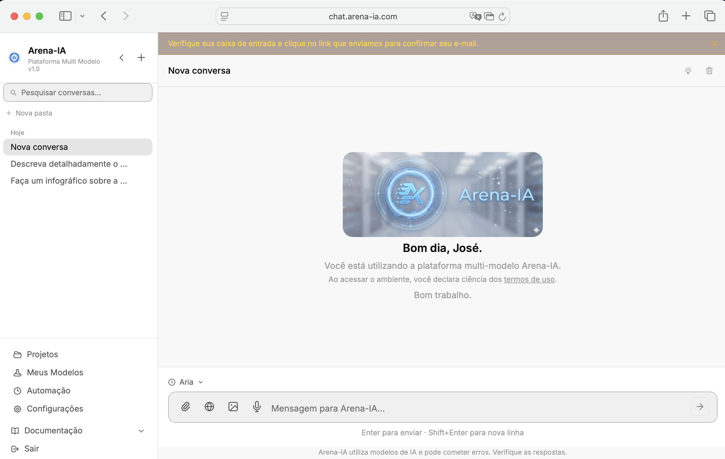 Interface de chat da Arena-IA